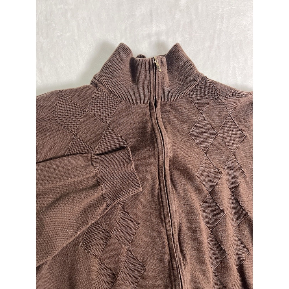 Izod Brown Zip-Up Argyle Sweater - Picture 2 of 10